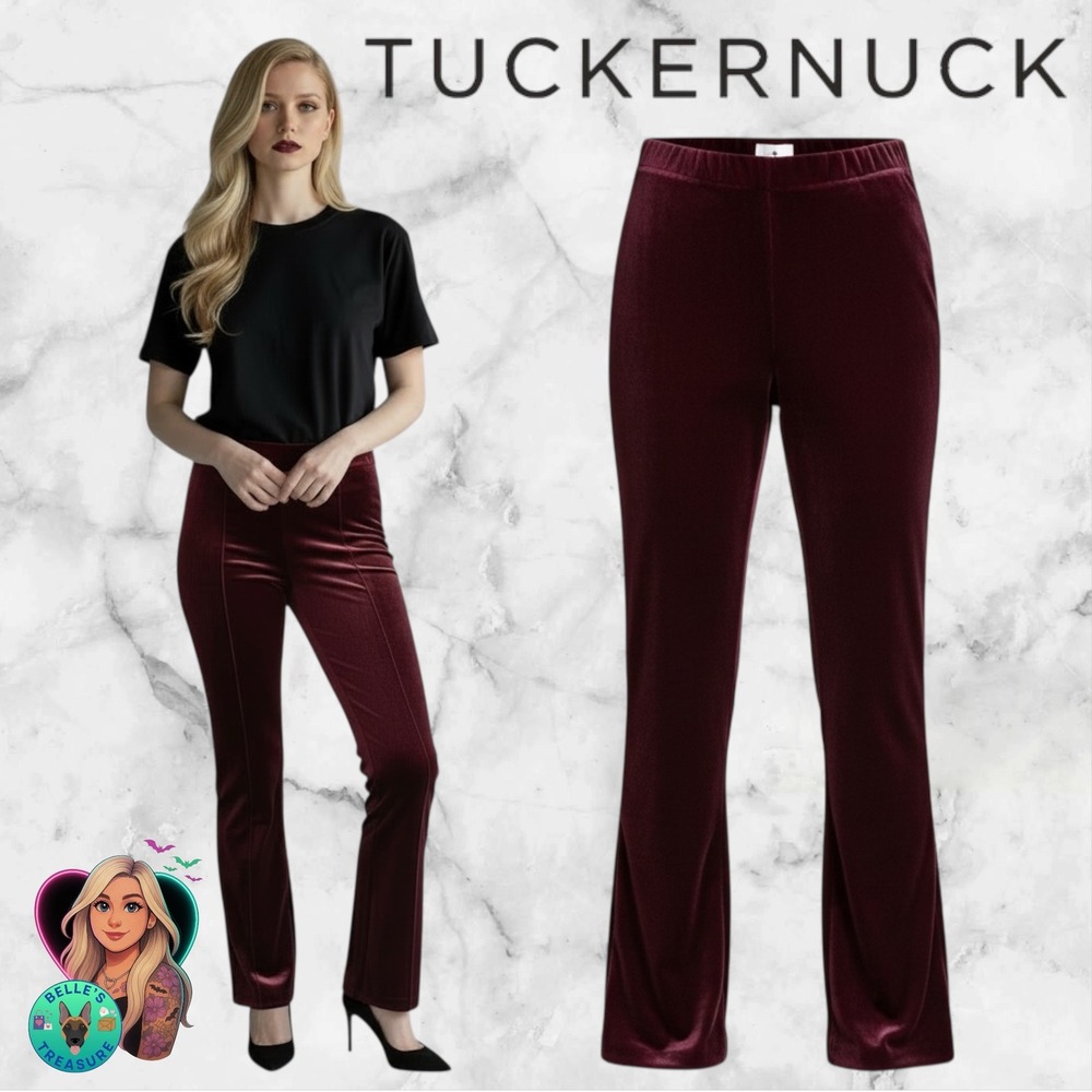 Tuckernuck Womens Small Burgundy Red Ribbon Velvet‎ Ashford Kick Flare Pants
